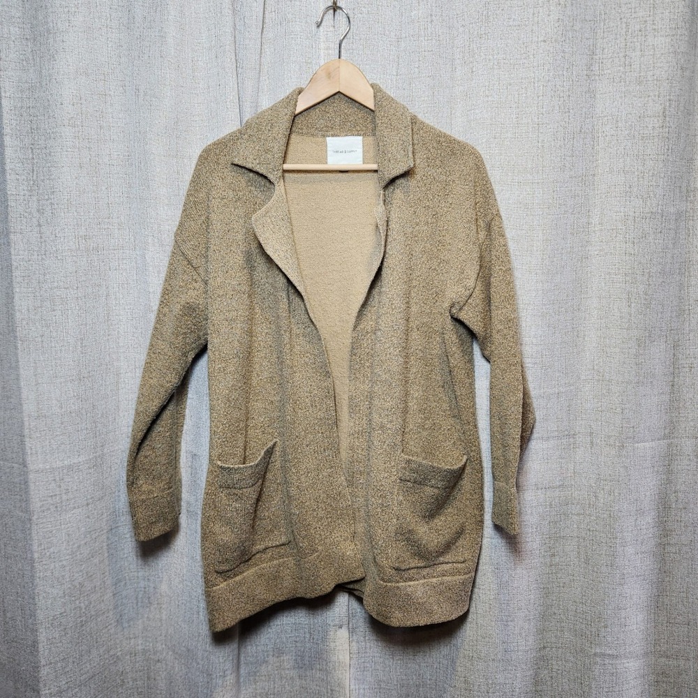 Thread & Supply Open Front Cardigan Women's M Camel Sweater Jacket Cozy Fall